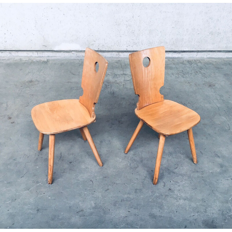Paar vintage Nederlandse brutalistische houten stoelen van Vervoort Tilburg, 1960