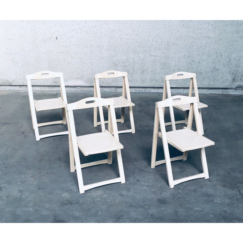 Set of 5 vintage white wooden folding chairs by Aldo Jacober for Alberto Bazzani, Italy 1960