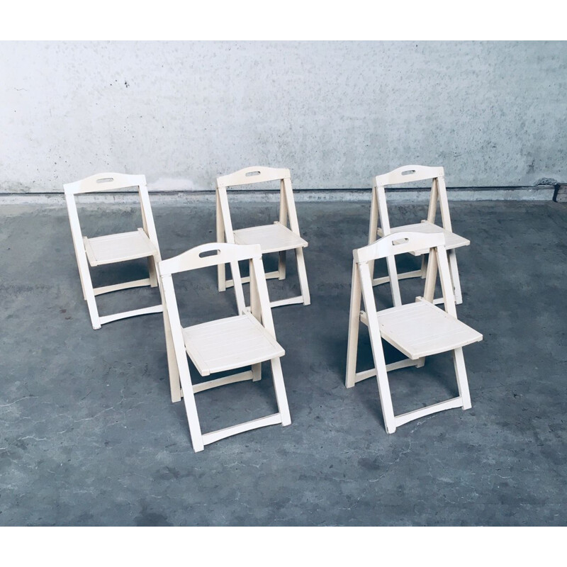 Set of 5 vintage white wooden folding chairs by Aldo Jacober for Alberto Bazzani, Italy 1960