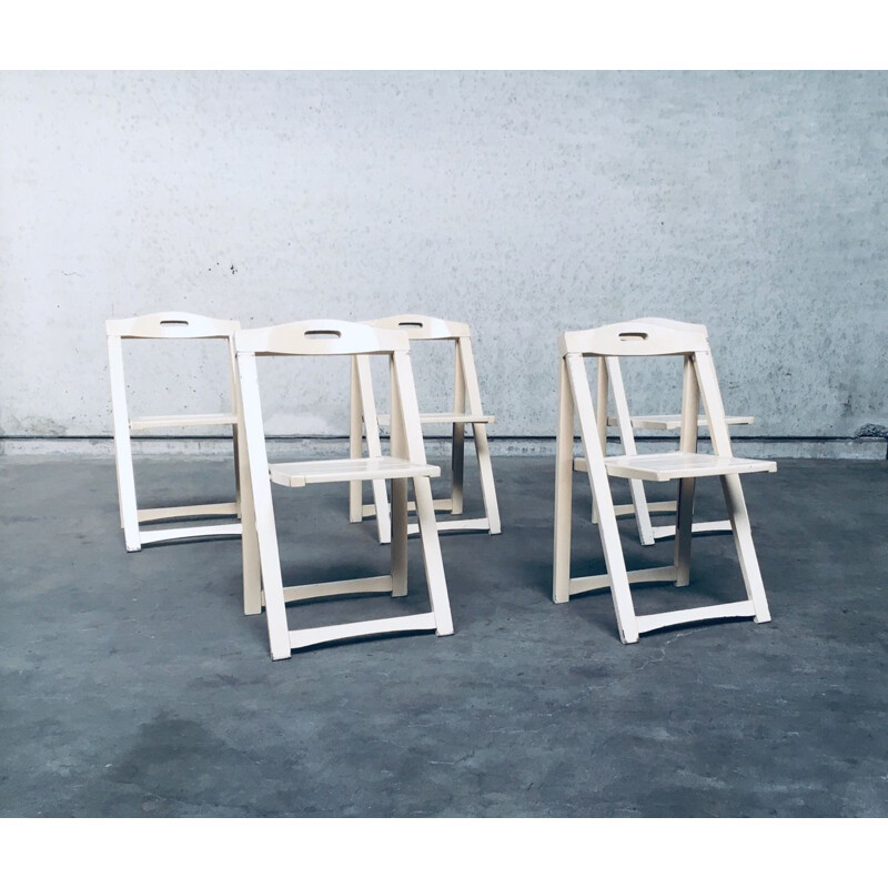 Ensemble de 5 chaises vintage pliantes en bois blanc par Aldo Jacober pour Alberto Bazzani, Italie 1960
