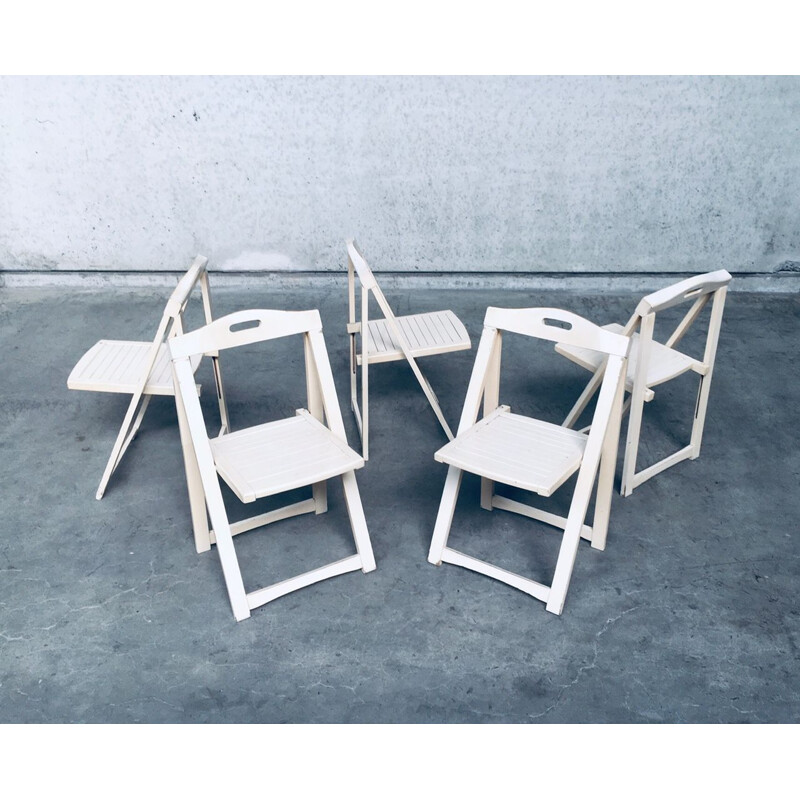 Conjunto de 5 cadeiras dobráveis de madeira branca vintage de Aldo Jacober para Alberto Bazzani, Itália 1960