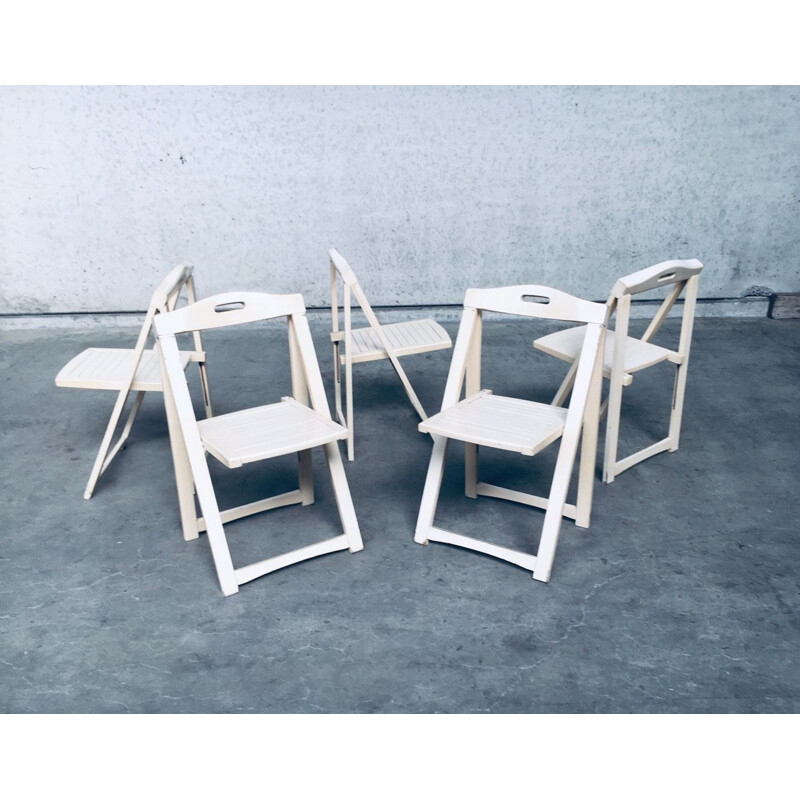 Set of 5 vintage white wooden folding chairs by Aldo Jacober for Alberto Bazzani, Italy 1960