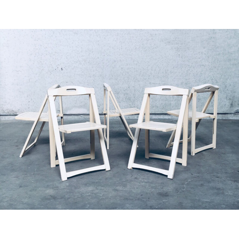 Set van 5 vintage witte houten klapstoelen van Aldo Jacober voor Alberto Bazzani, Italië 1960