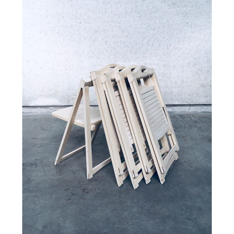 Set of 5 vintage white wooden folding chairs by Aldo Jacober for Alberto Bazzani, Italy 1960