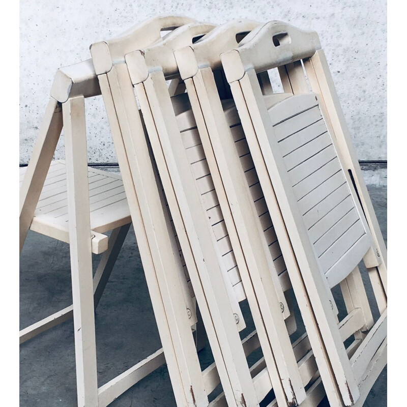 Juego de 5 sillas plegables vintage de madera blanca de Aldo Jacober para Alberto Bazzani, Italia 1960