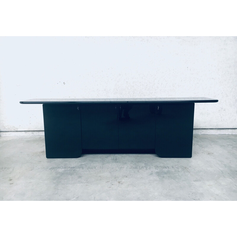 Vintage black lacquered hardwood sideboard by Luigi Saccardo for Gasparello, Italy 1980