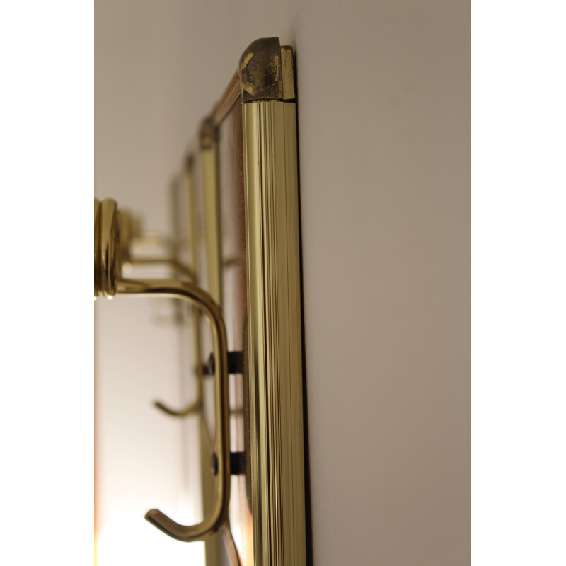 Vintage smoked glass mirror with 4 brass hangers, Italy 1970s