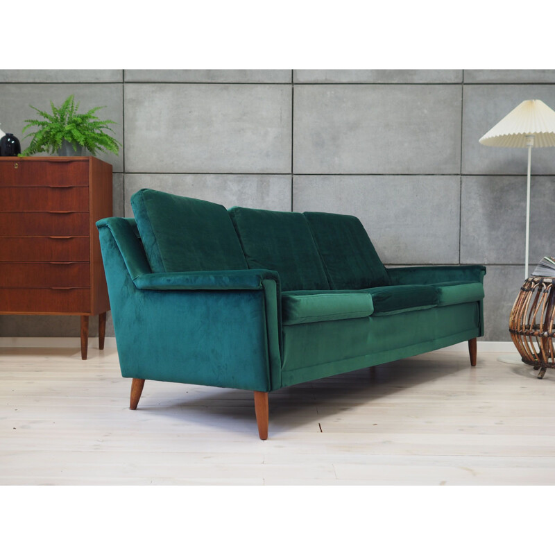 Vintage green velour sofa, Denmark 1970s