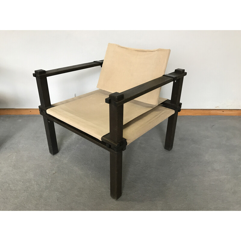 Pair of Bofinger "Safari" armchairs in beech and linen, Gerd LANGE - 1960s