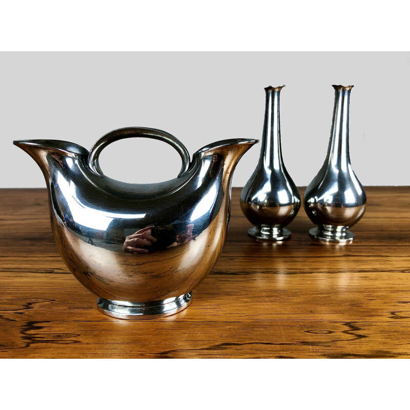 Set of 3 vintage art deco pewter vases by Just Andersen, 1930