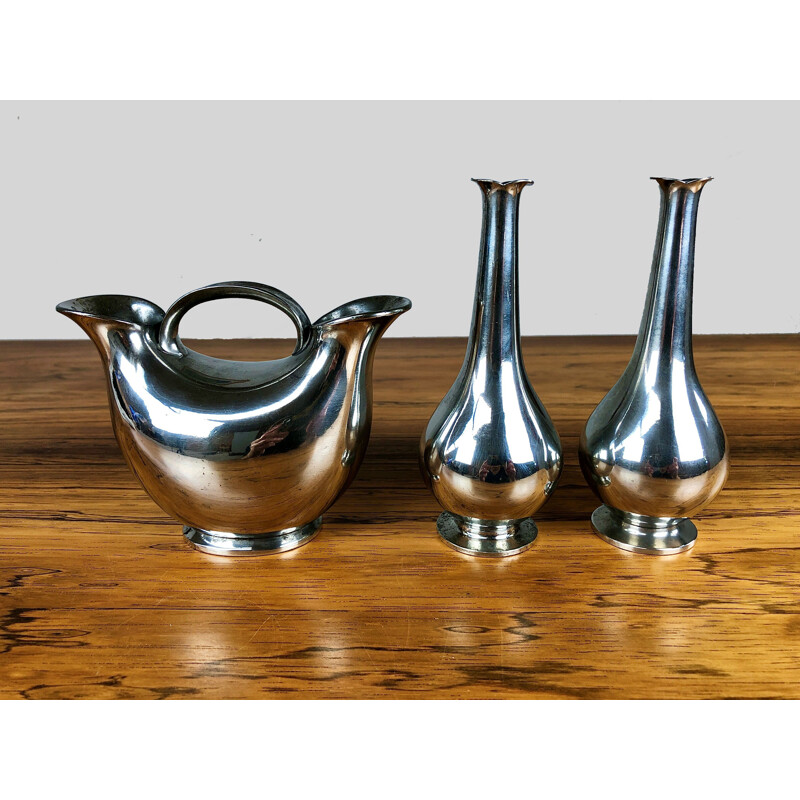 Set of 3 vintage art deco pewter vases by Just Andersen, 1930