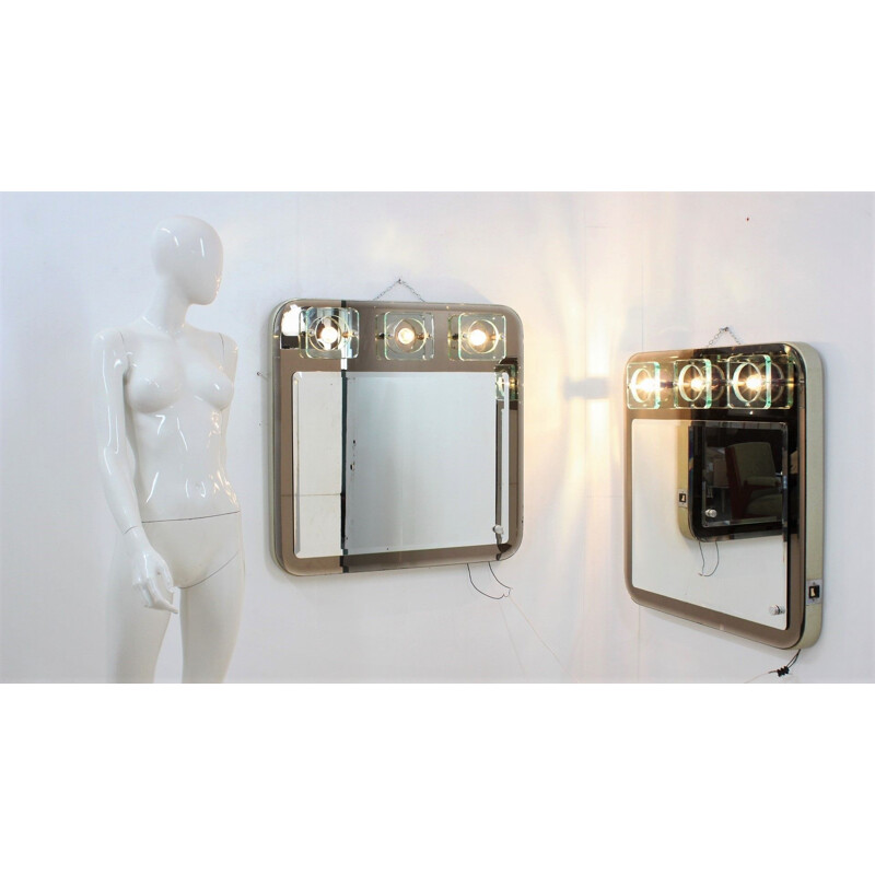 Pair of vintage Fontana Arte mirror with lights, 1970s