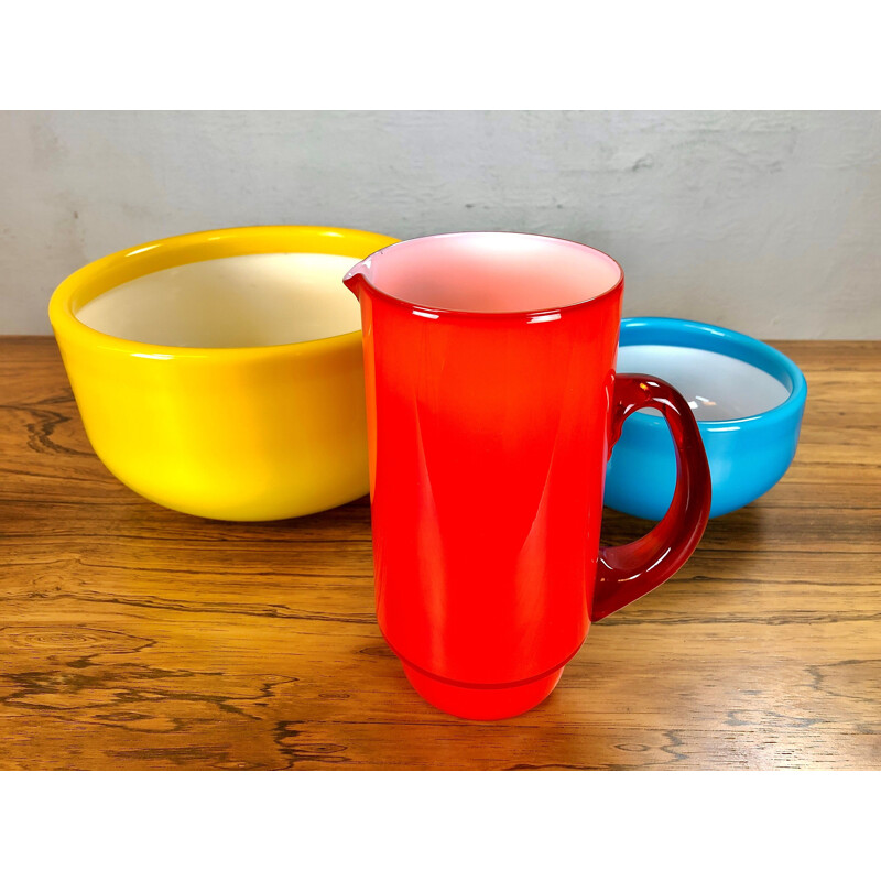 Set of vintage glass pitcher and bowls by Michael Bang for Holmegaard, 1970s