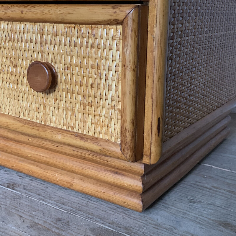 Vintage rattan and bamboo chest of drawers for Roche Bobois, 1980