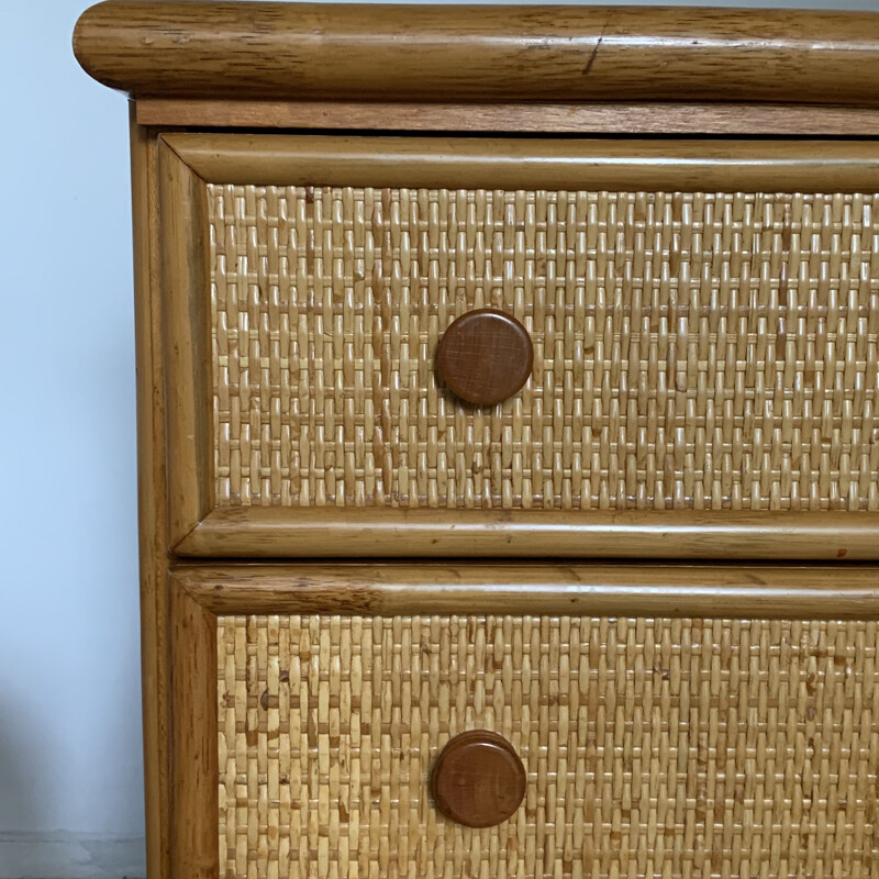 Vintage rattan and bamboo chest of drawers for Roche Bobois, 1980