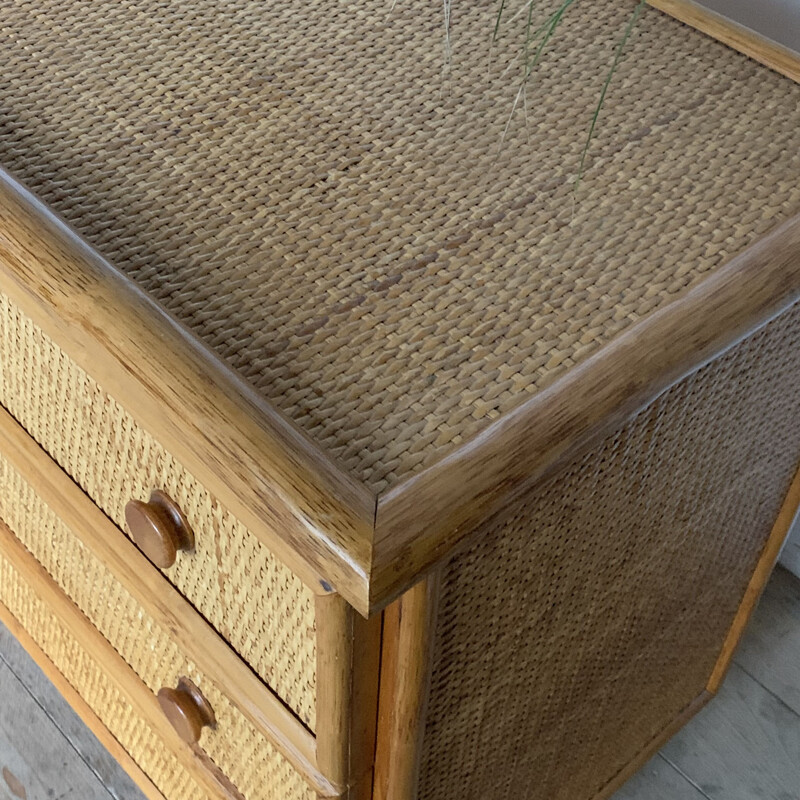 Vintage rattan and bamboo chest of drawers for Roche Bobois, 1980