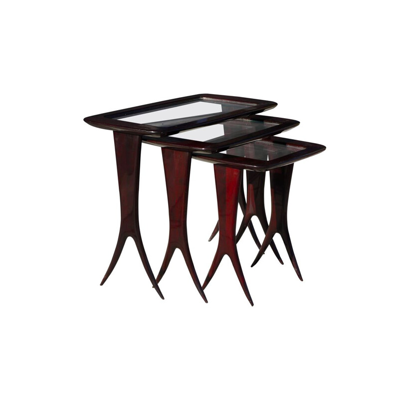 Vintage wood and glass nesting tables by Raphaël Raffel, 1950