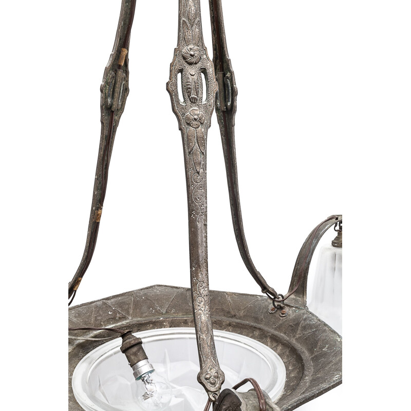 Vintage art deco pâte de verre chandelier by Degué, 1930