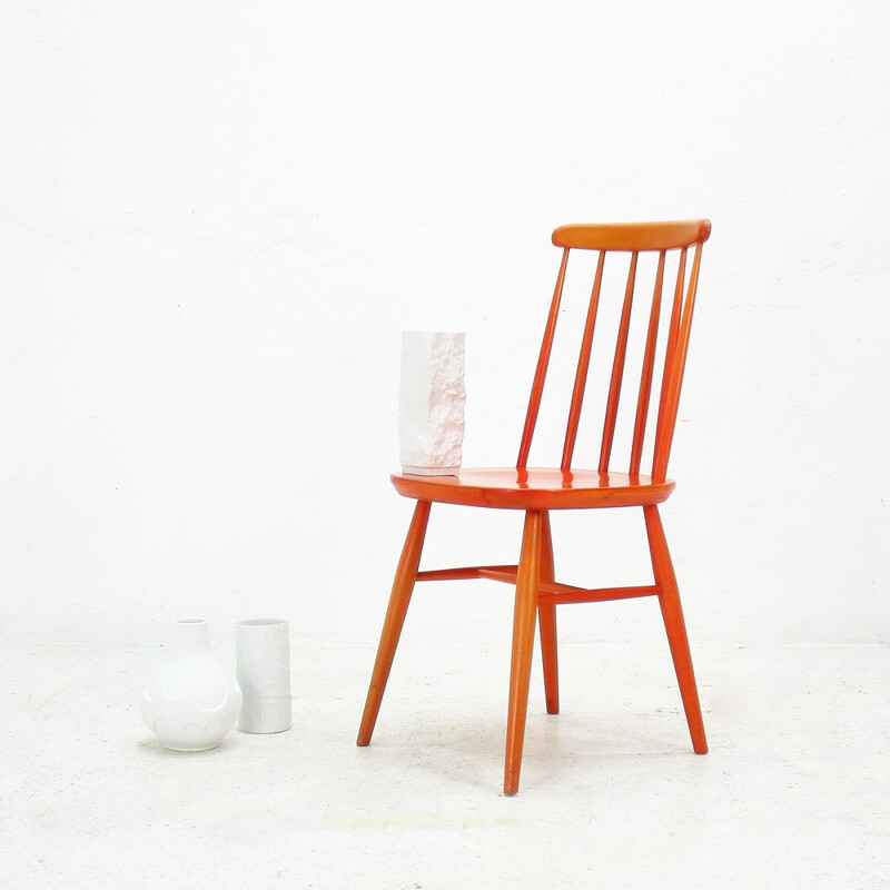 Bistrot vintage chair in orange lacquered wood - 1950s