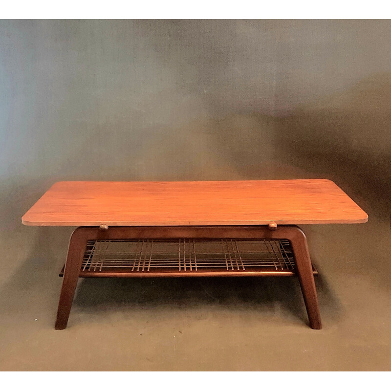 Vintage scandinavian coffee table with reversible top in teak and formica, 1950-1960s