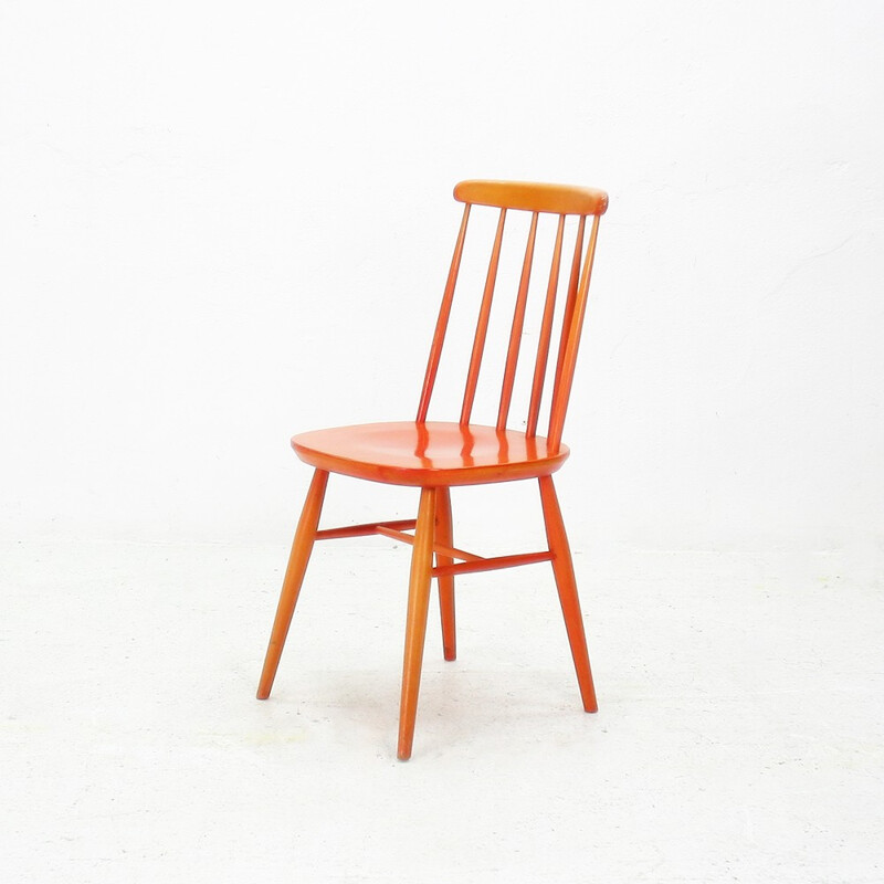 Bistrot vintage chair in orange lacquered wood - 1950s