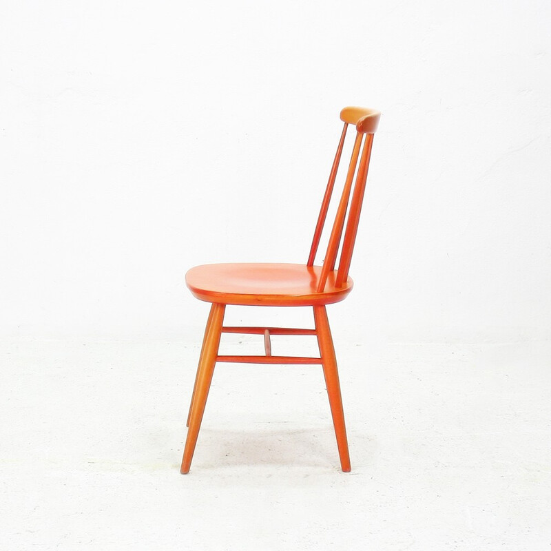Bistrot vintage chair in orange lacquered wood - 1950s