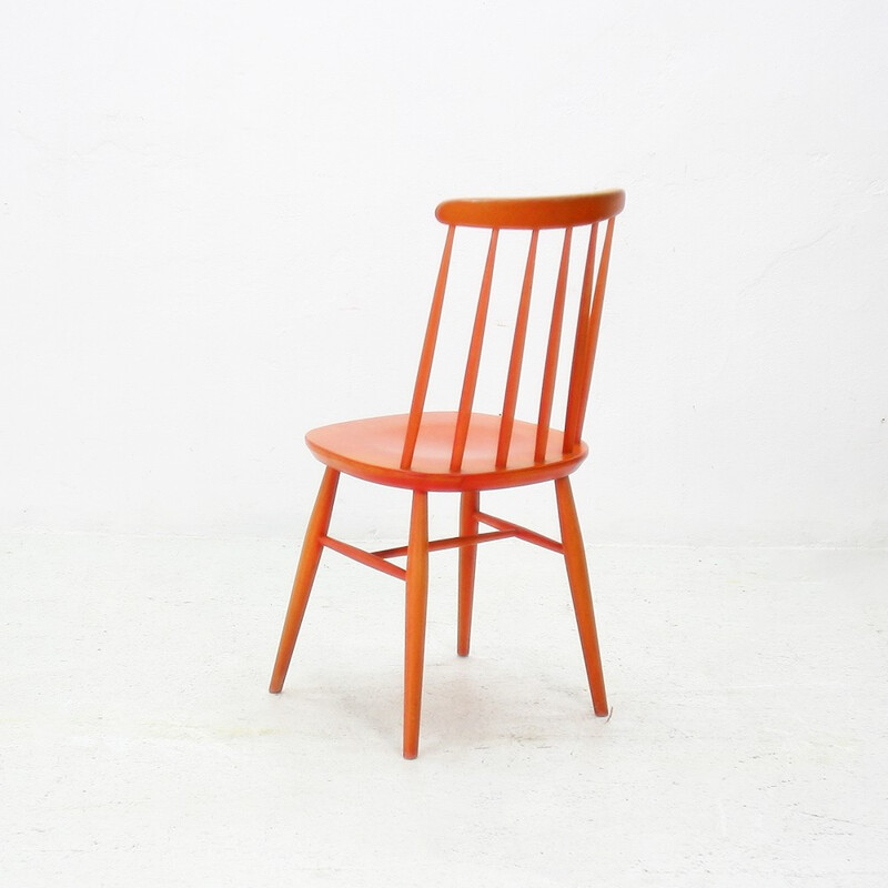 Bistrot vintage chair in orange lacquered wood - 1950s