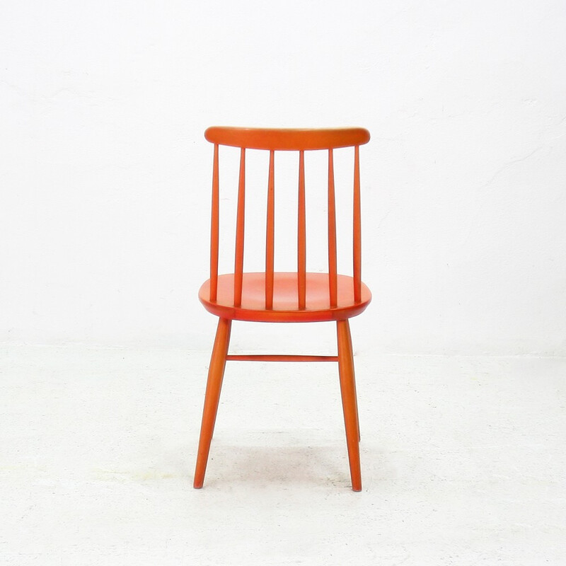 Bistrot vintage chair in orange lacquered wood - 1950s