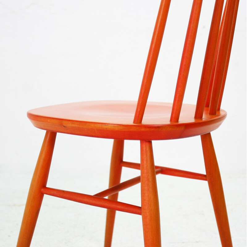 Bistrot vintage chair in orange lacquered wood - 1950s