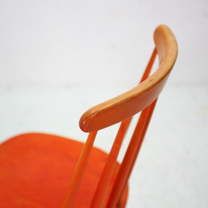 Bistrot vintage chair in orange lacquered wood - 1950s