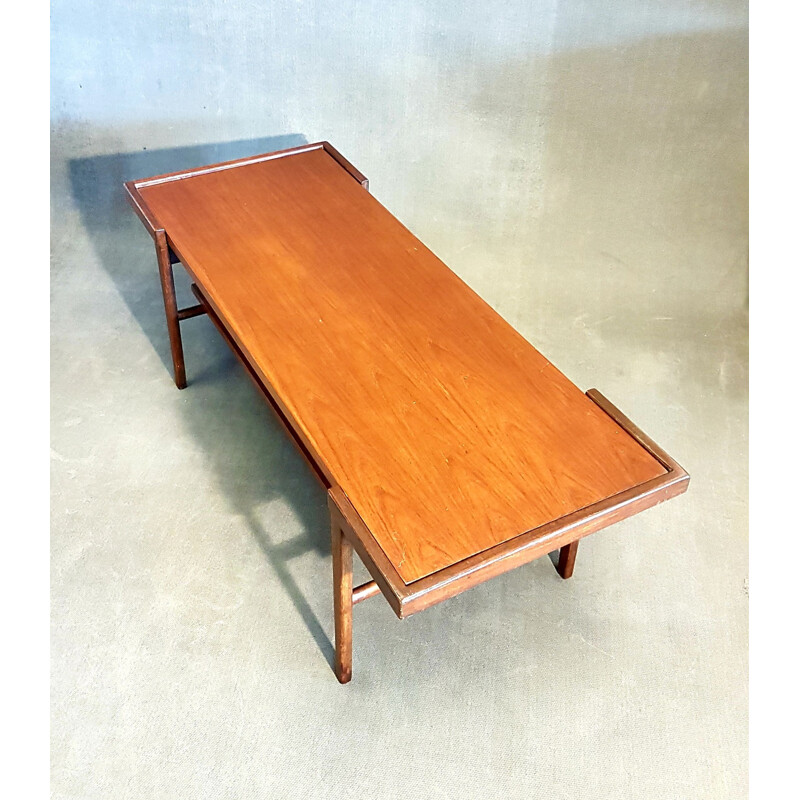 Vintage scandinavian coffee table with reversible top in laminated teak and white textured formica