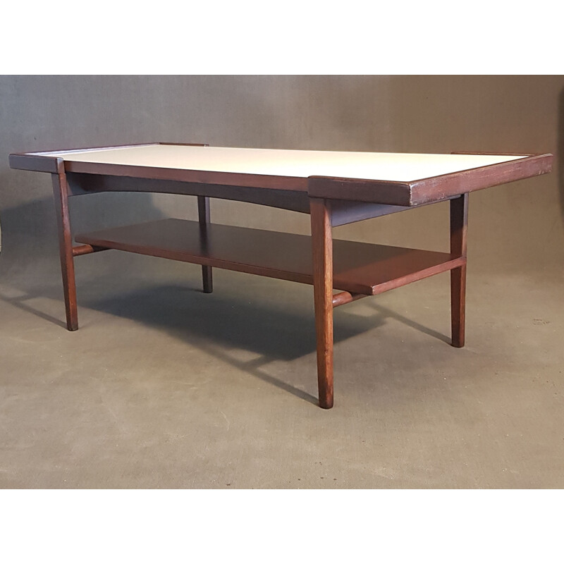 Vintage scandinavian coffee table with reversible top in laminated teak and white textured formica
