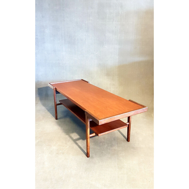 Vintage scandinavian coffee table with reversible top in laminated teak and white textured formica