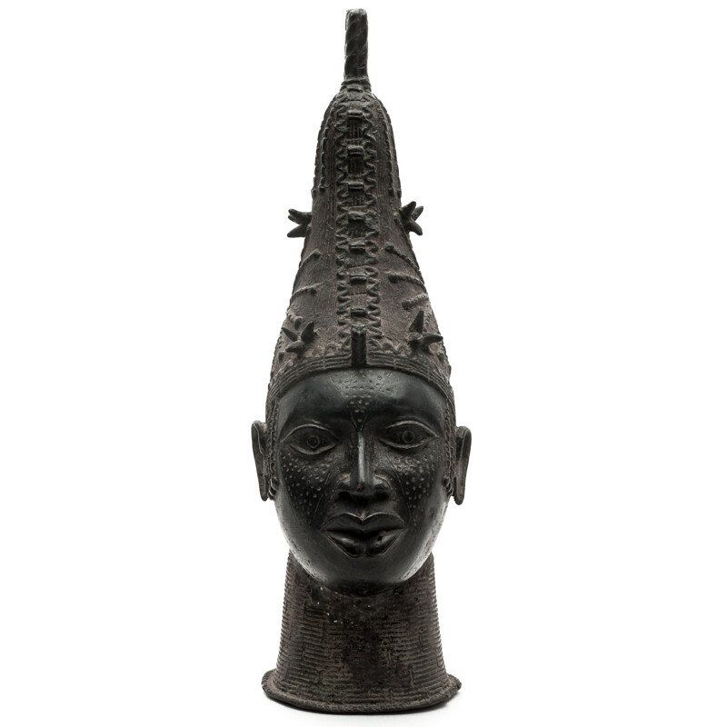 Tête de reine vintage Iyoba en bronze, Bénin 1930