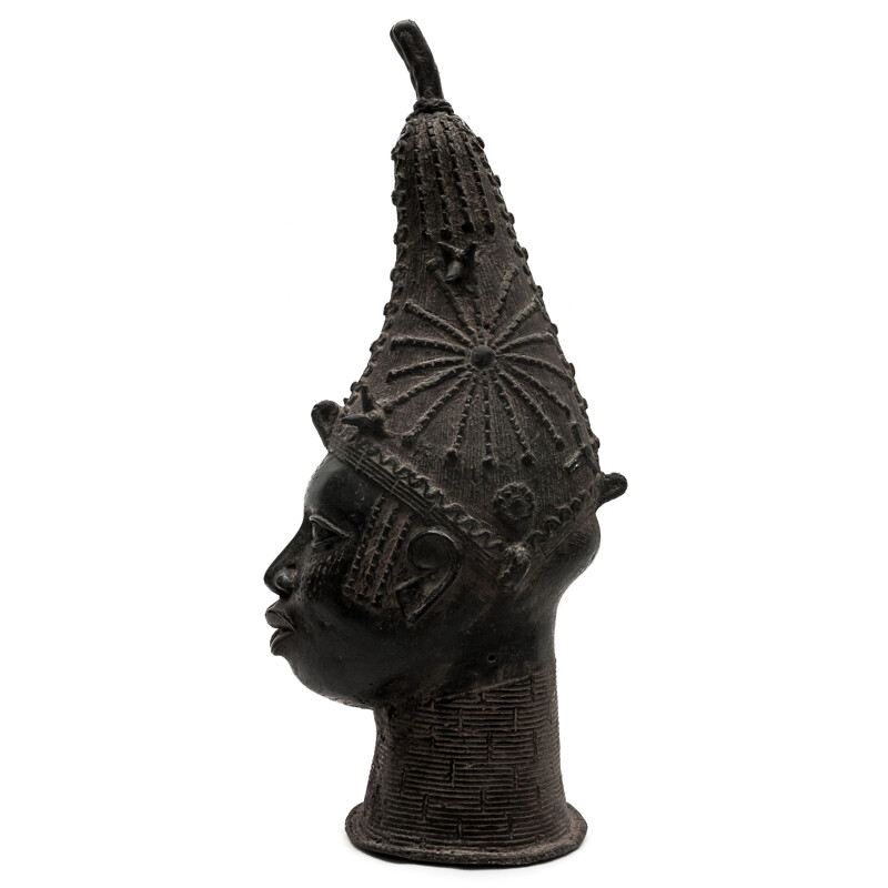 Vintage Iyoba koninginnenhoofd in brons, Benin 1930