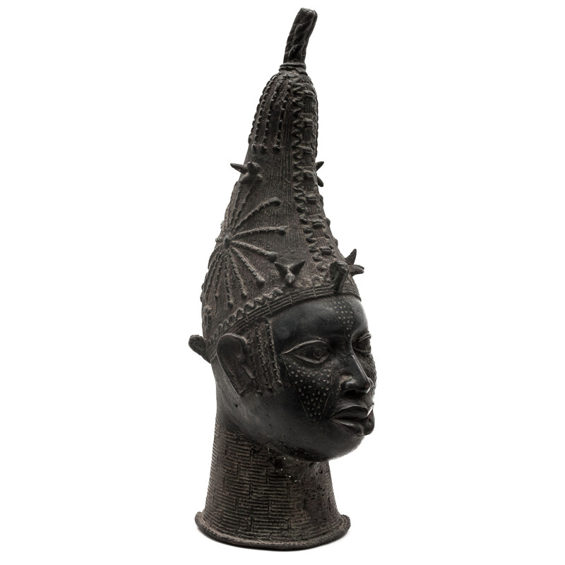 Tête de reine vintage Iyoba en bronze, Bénin 1930