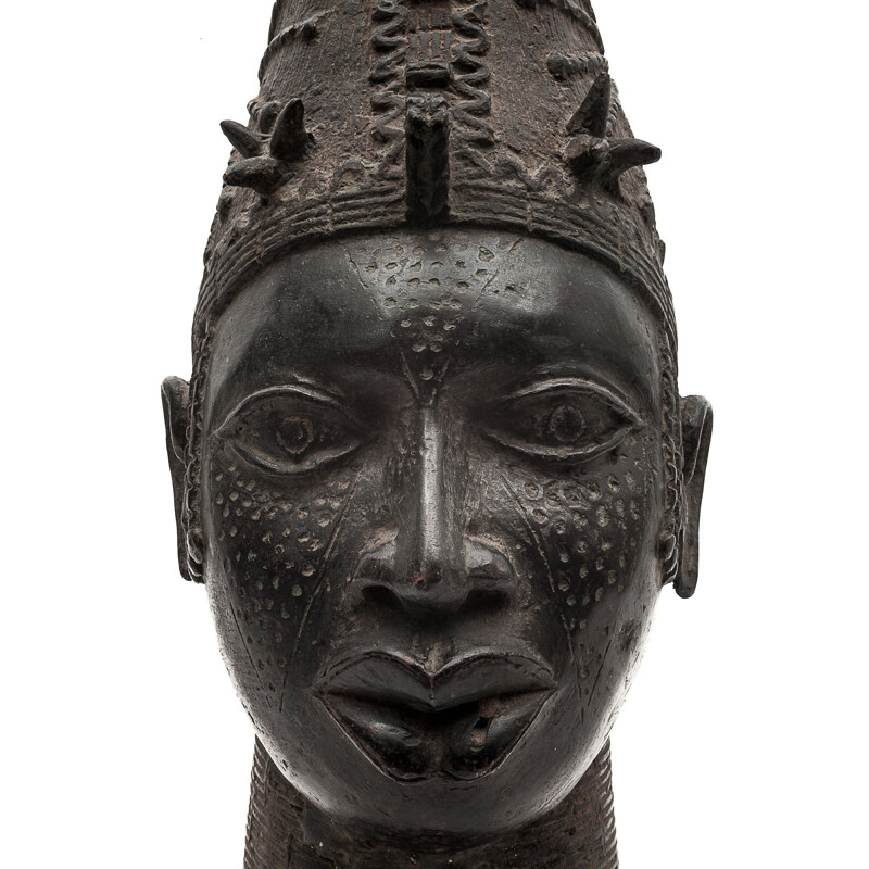 Cabeza de reina Iyoba vintage en bronce, Benín 1930