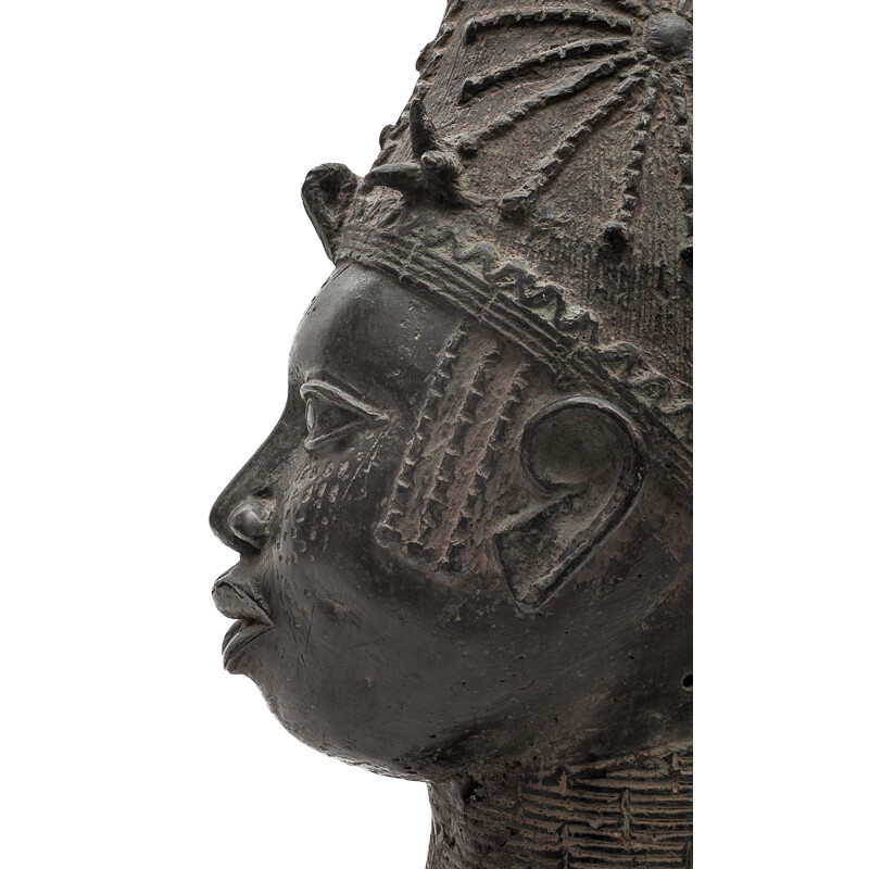 Vintage Iyoba koninginnenhoofd in brons, Benin 1930