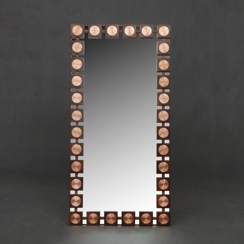 Swedish mid century rosewood  mirror with copper - 1960s