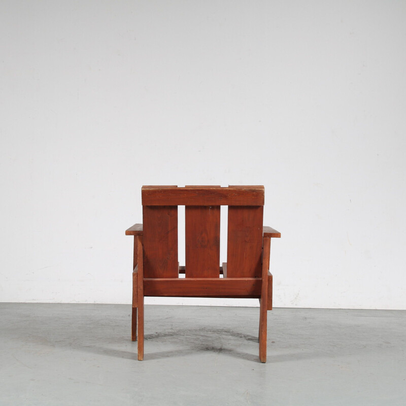 Vintage pine wooden "Crate" armchair, Netherlands 1960s