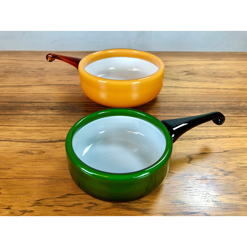 Pair of vintage bowls in glass by Michael Bang for Holmegaard, 1970s