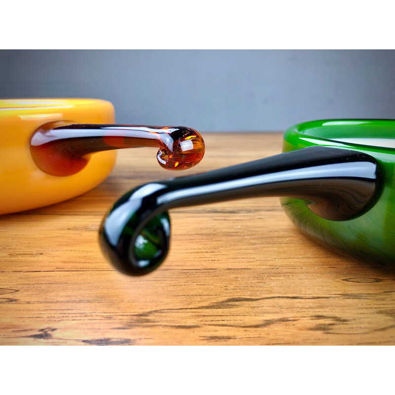 Pair of vintage bowls in glass by Michael Bang for Holmegaard, 1970s