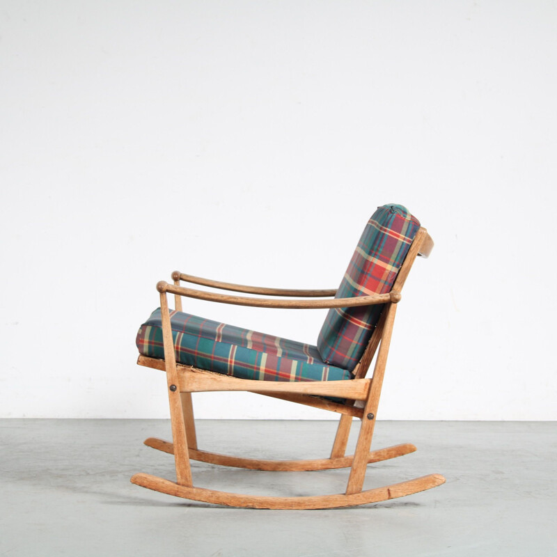 Vintage oakwood rocking chair by M. Nissen for Pastoe, Netherlands 1950s