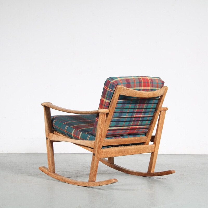 Vintage oakwood rocking chair by M. Nissen for Pastoe, Netherlands 1950s