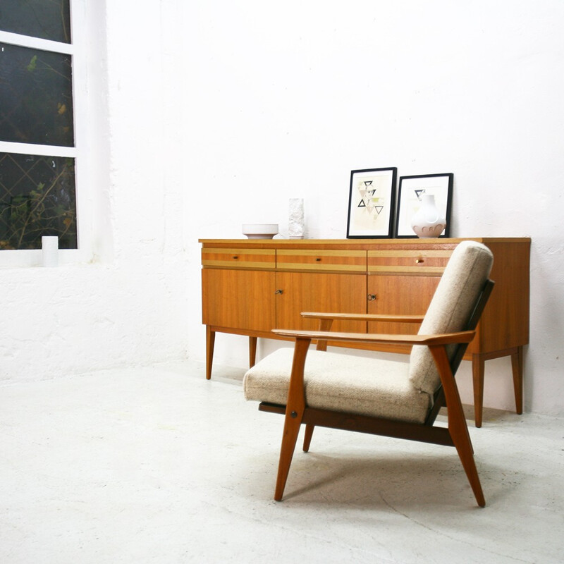 Easy chair in teak and beige fabric - 1960s