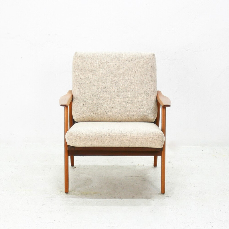 Easy chair in teak and beige fabric - 1960s