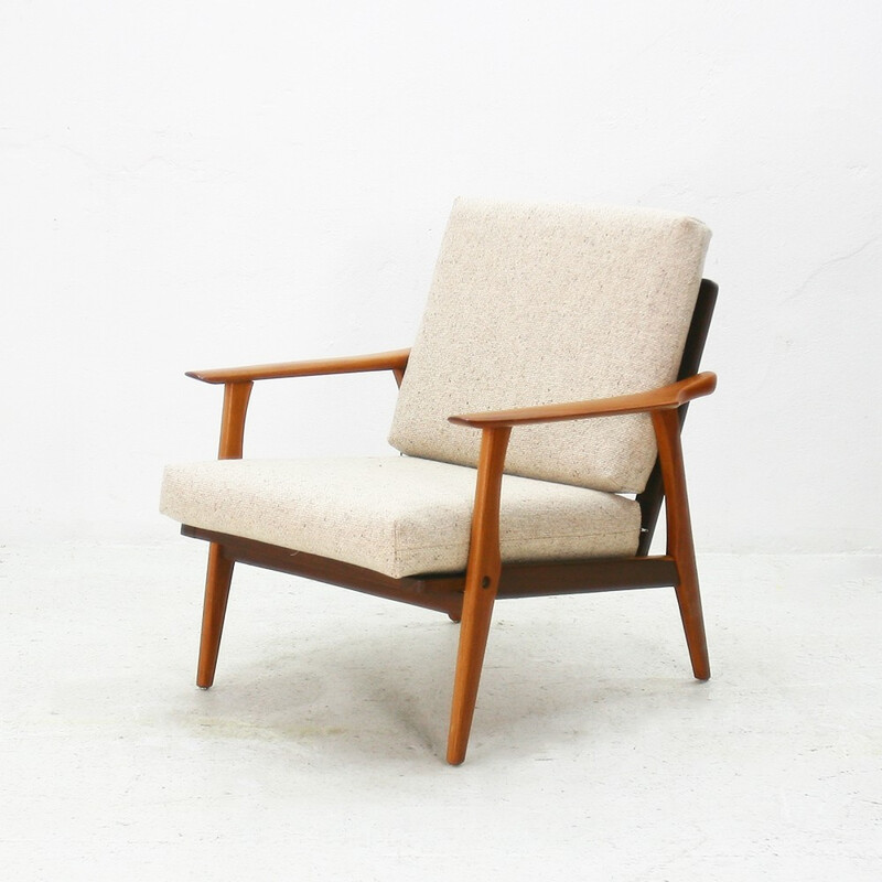 Easy chair in teak and beige fabric - 1960s
