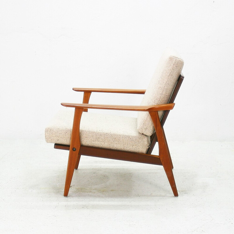 Easy chair in teak and beige fabric - 1960s