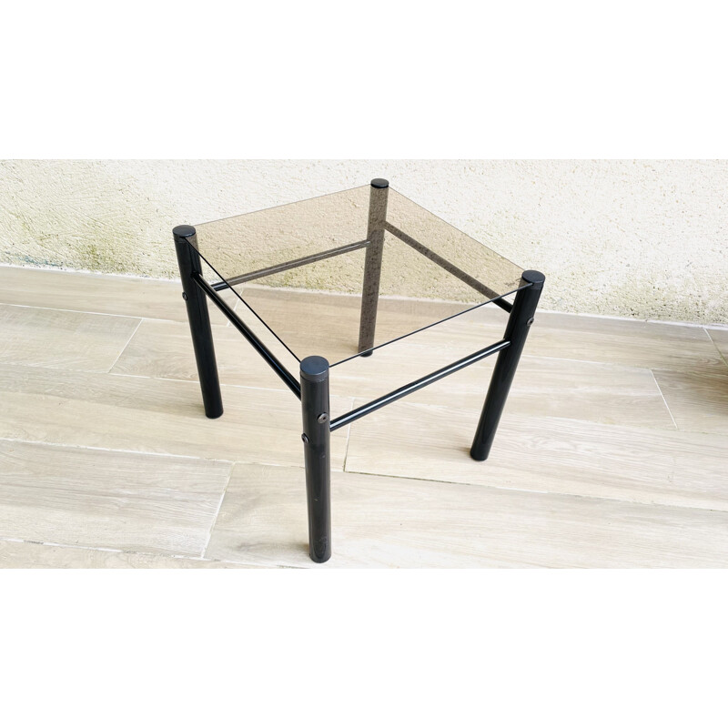 Vintage coffee table in smoked glass and steel by Yves Boutboul, 1970