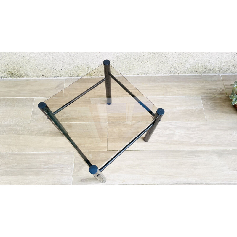 Vintage coffee table in smoked glass and steel by Yves Boutboul, 1970